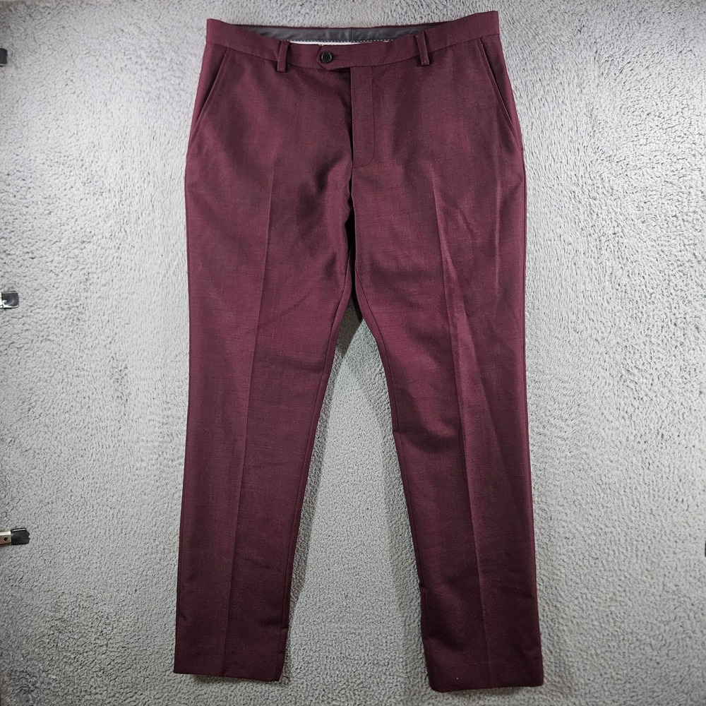 Next Tailoring Mens Burgundy Wool Rich Blend Dress Pants 34x31